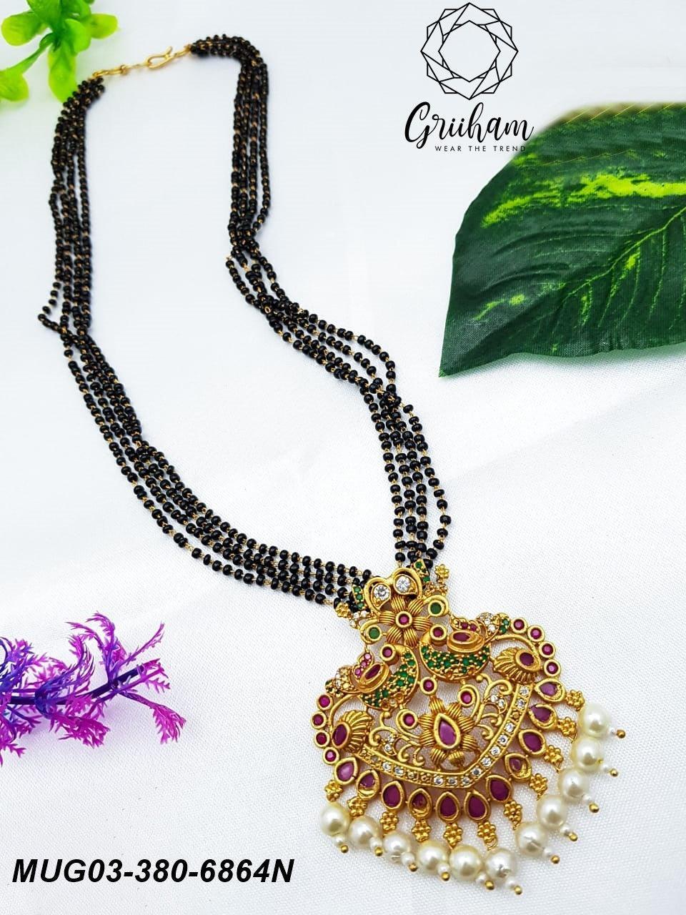 24 inches Four layer Black Beads chain/Mangalsutra/Mangalya Chain 6864N