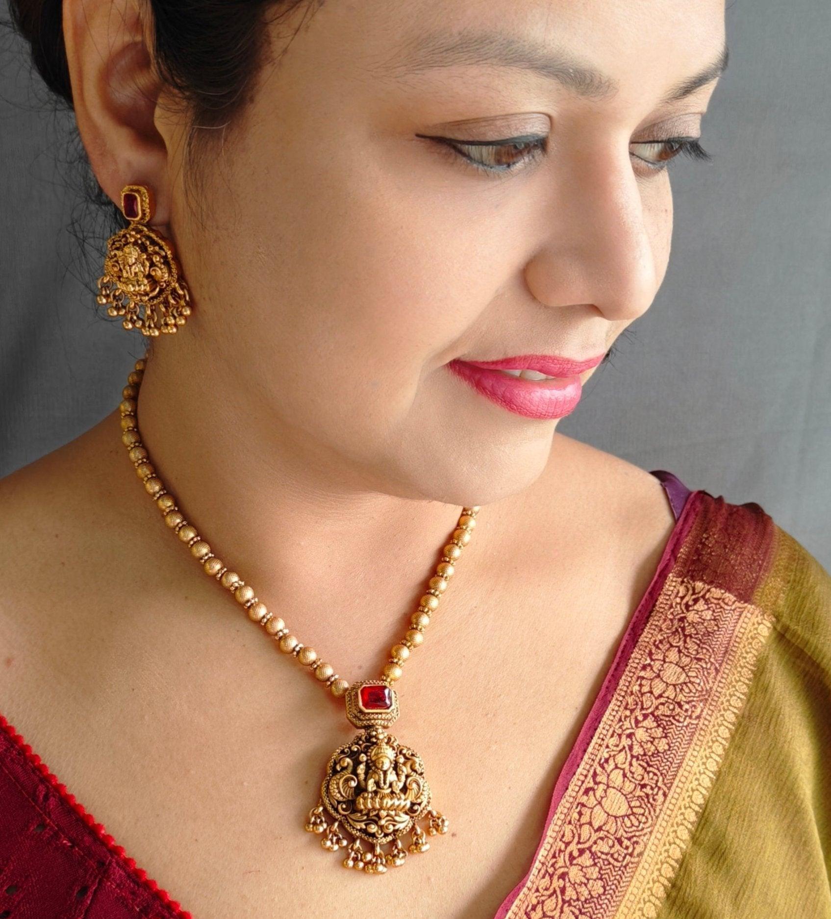 Gold Plated Long Temple design Necklace Set