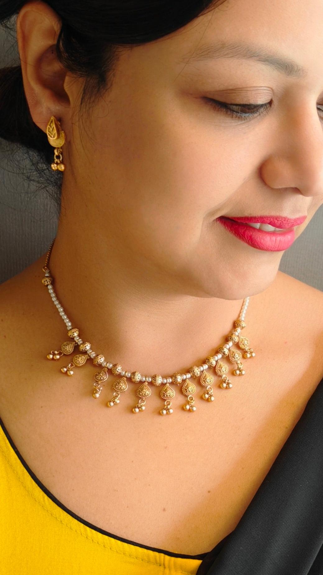 Antique Gold Plated Pearl Necklace Set