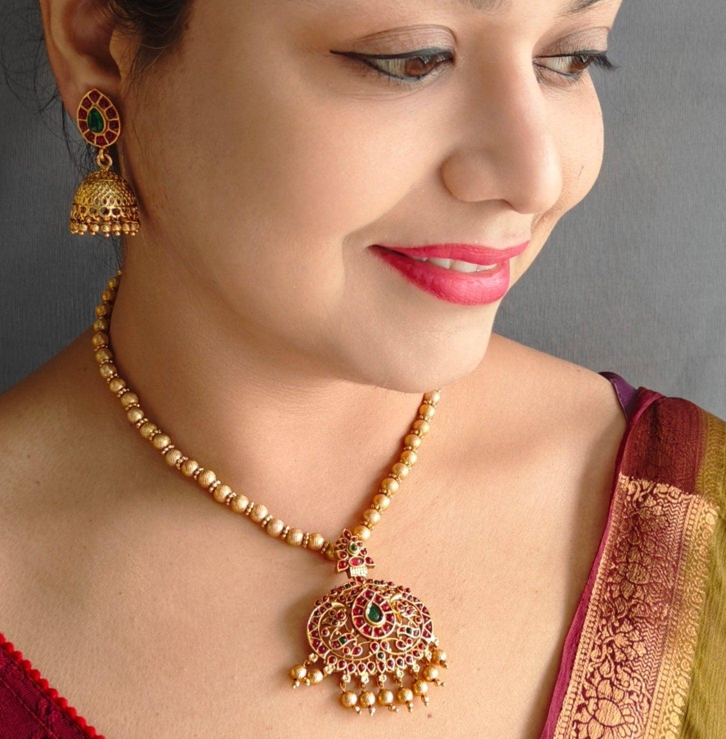 Gold Plated Long Temple design Necklace Set