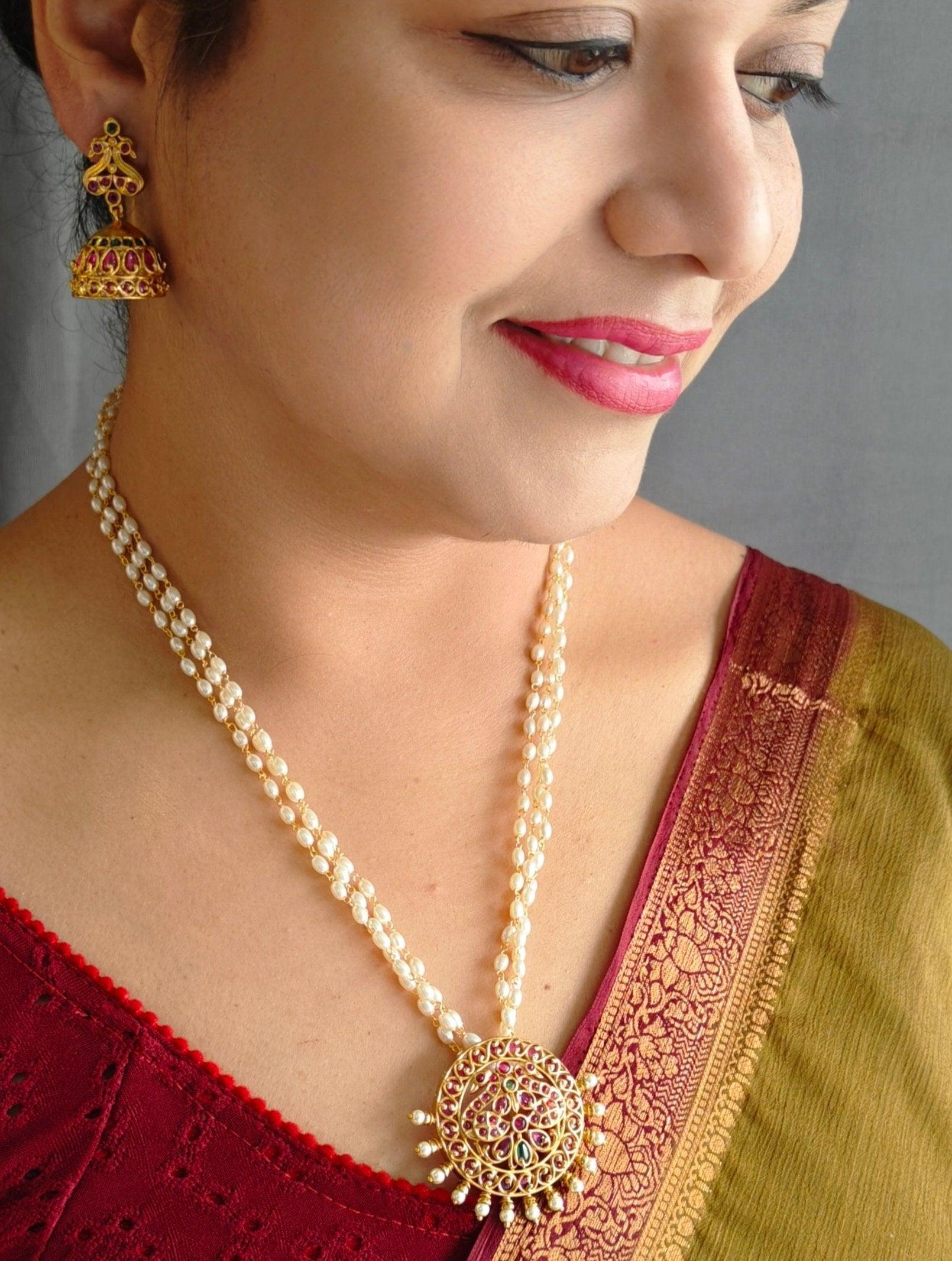 Gold Plated Long Temple design Necklace Set