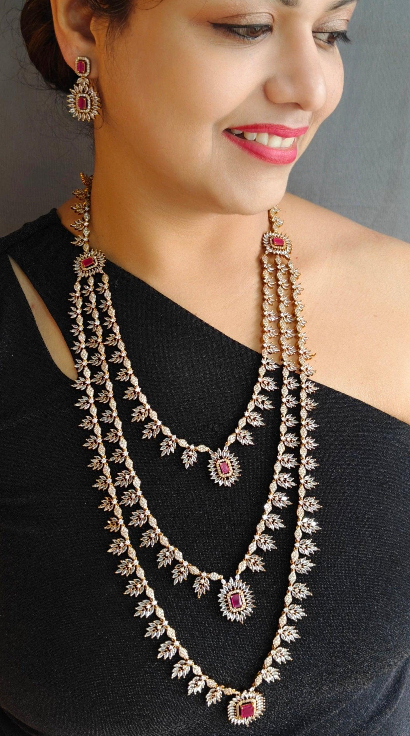 Premium Quality Long layer necklace set with cz stones Stones