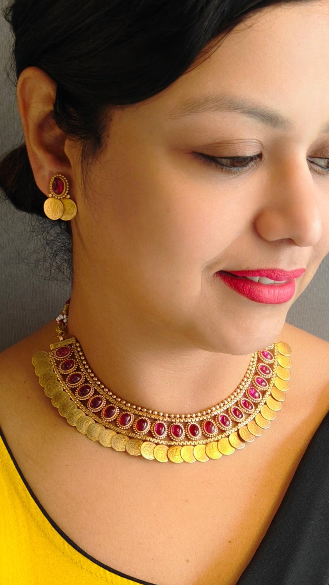 Premium Gold Finish Layered Coin Laxmi Necklace set