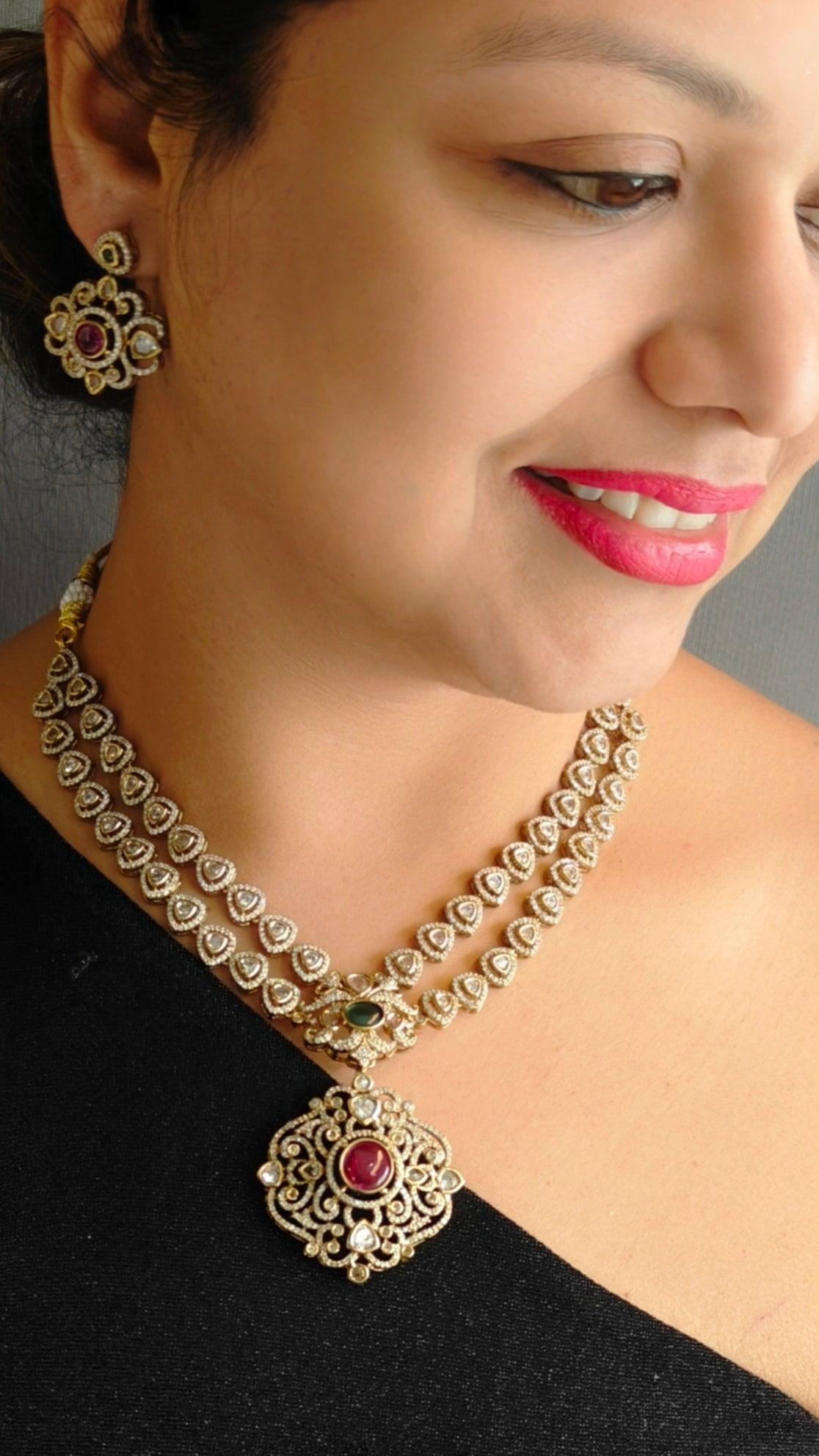 Gold Plated Premium Layered Bridal CZ Necklace Set