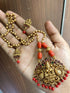 Gold Plated In Coral Beads Long Necklace Set