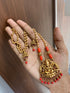 Gold Plated In Coral Beads Long Necklace Set