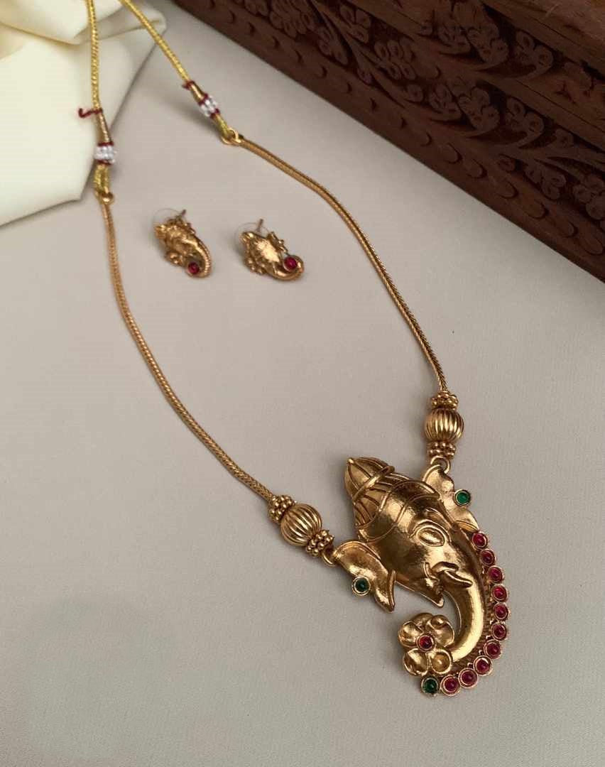 Gold Plated designer Ganesha Pendant Set