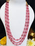 3 Line Natural Pink Oval Stone Mala Ranihaara Necklace