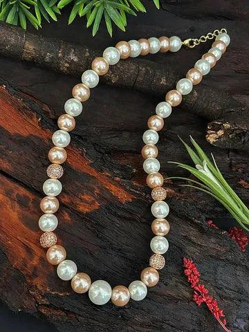 Single Line Natural Pearl Maala Necklace with diamond cut balls for a Classy look