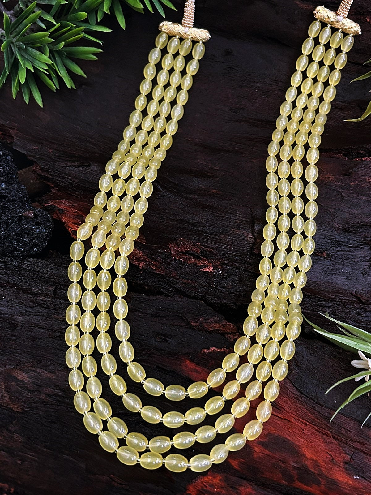 Four Line Turqoise Natural Stone with Baby Pink Oval Stone Mala Necklace set