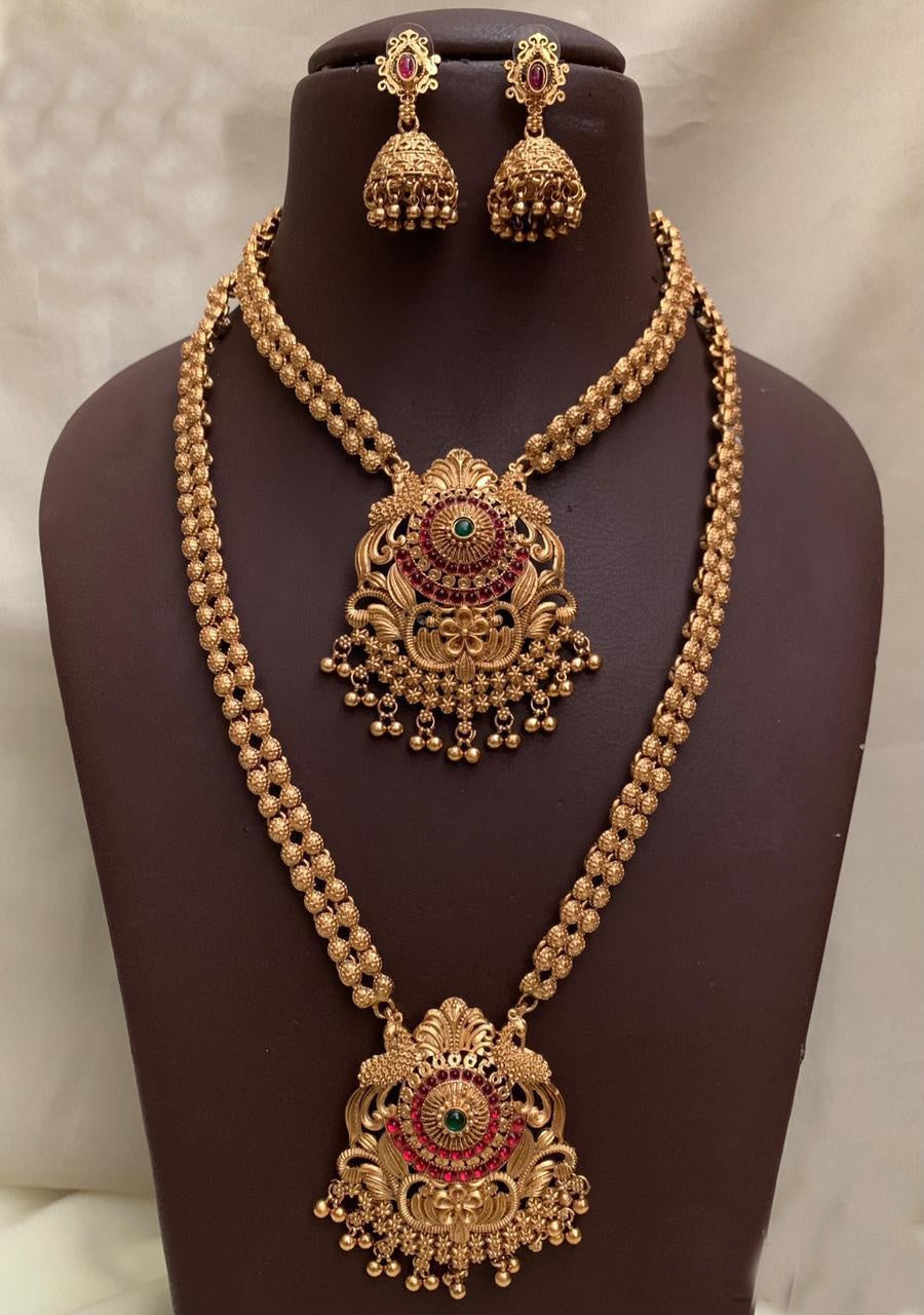 Antique Premium Gold finish Laxmi necklace Combo set