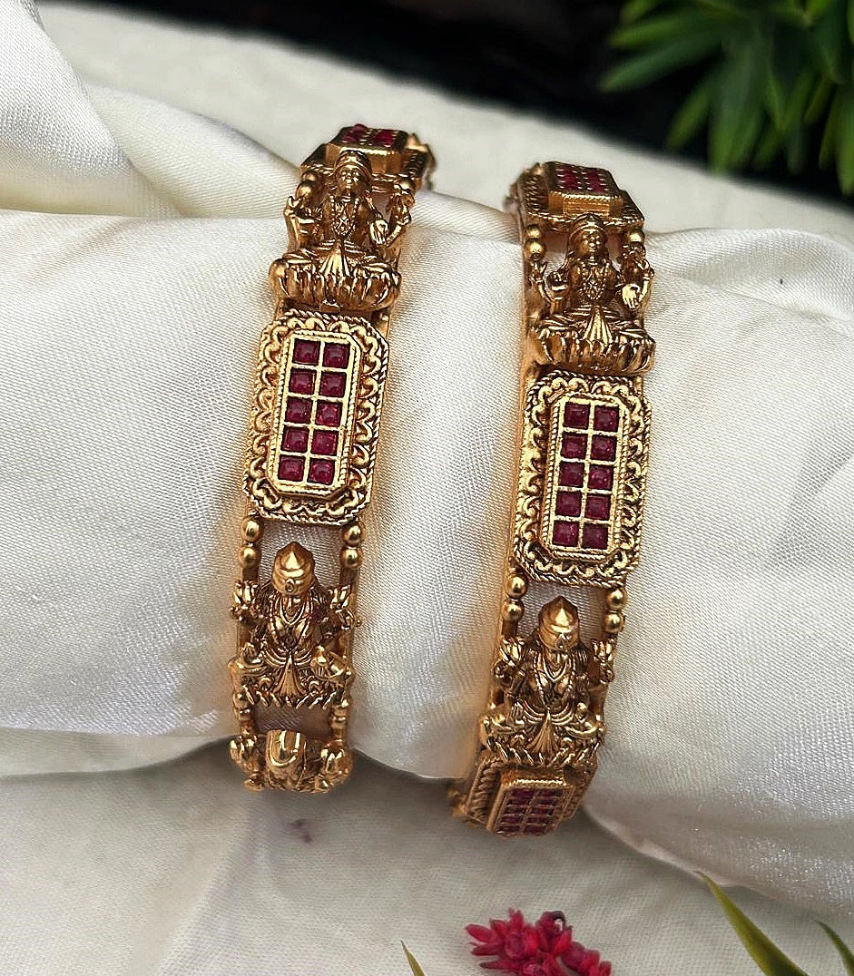 Gold Plated Studded Set of 2 Laxmi Bangles