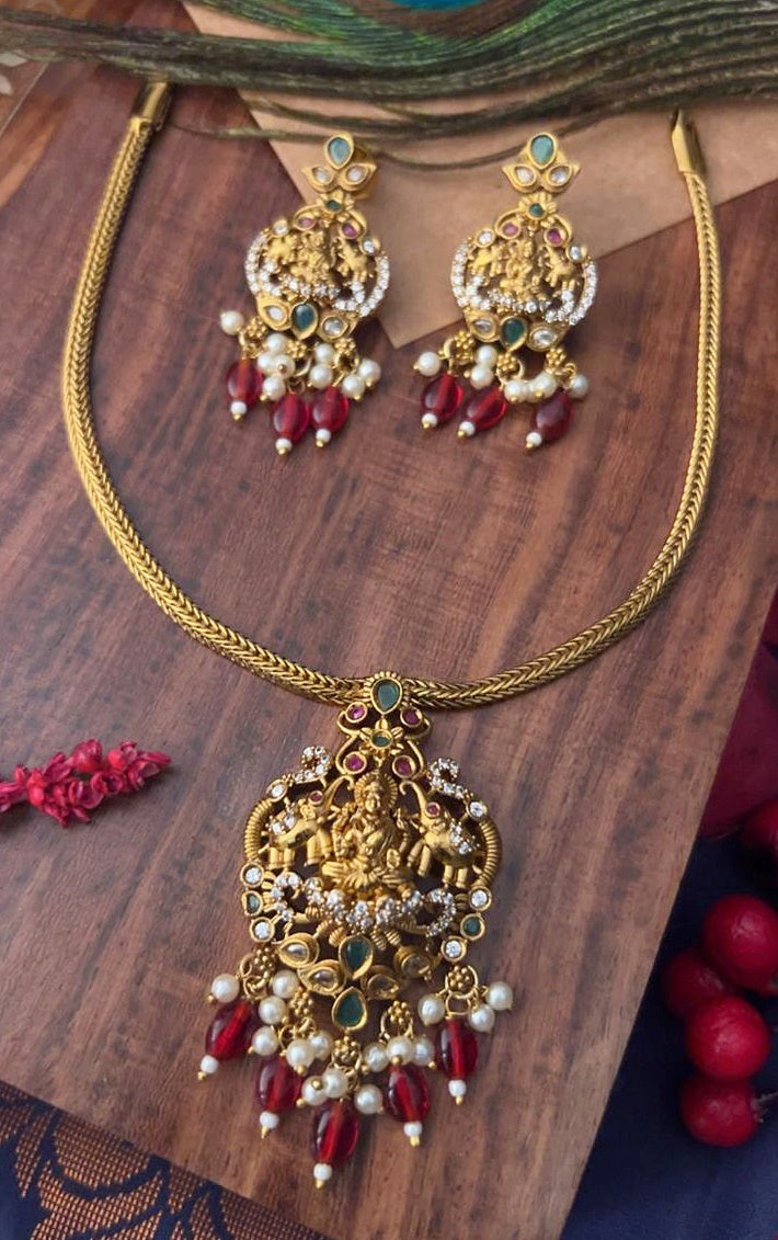 Premium Gold plated Trending Laxmi Designs Short necklace set