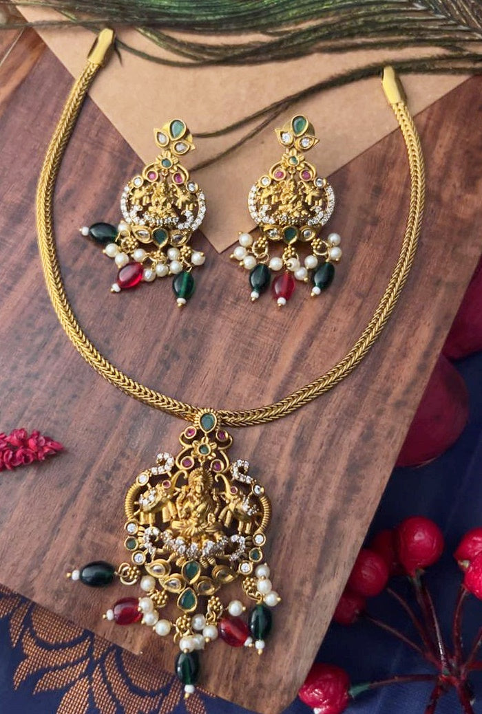 Premium Gold plated Trending Laxmi Designs Short necklace set