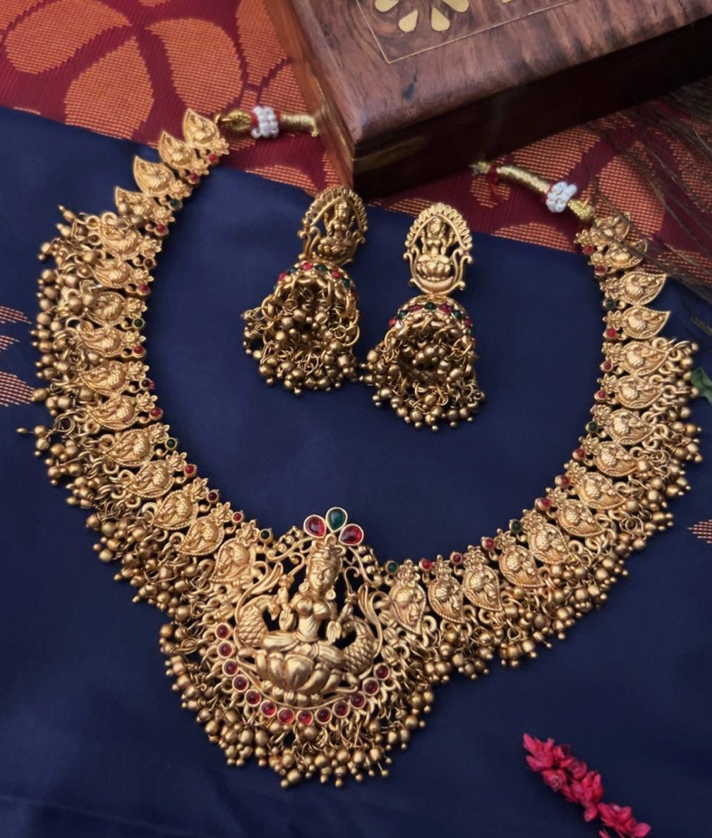 Antique Premium Gold finish Short Laxmi necklace set