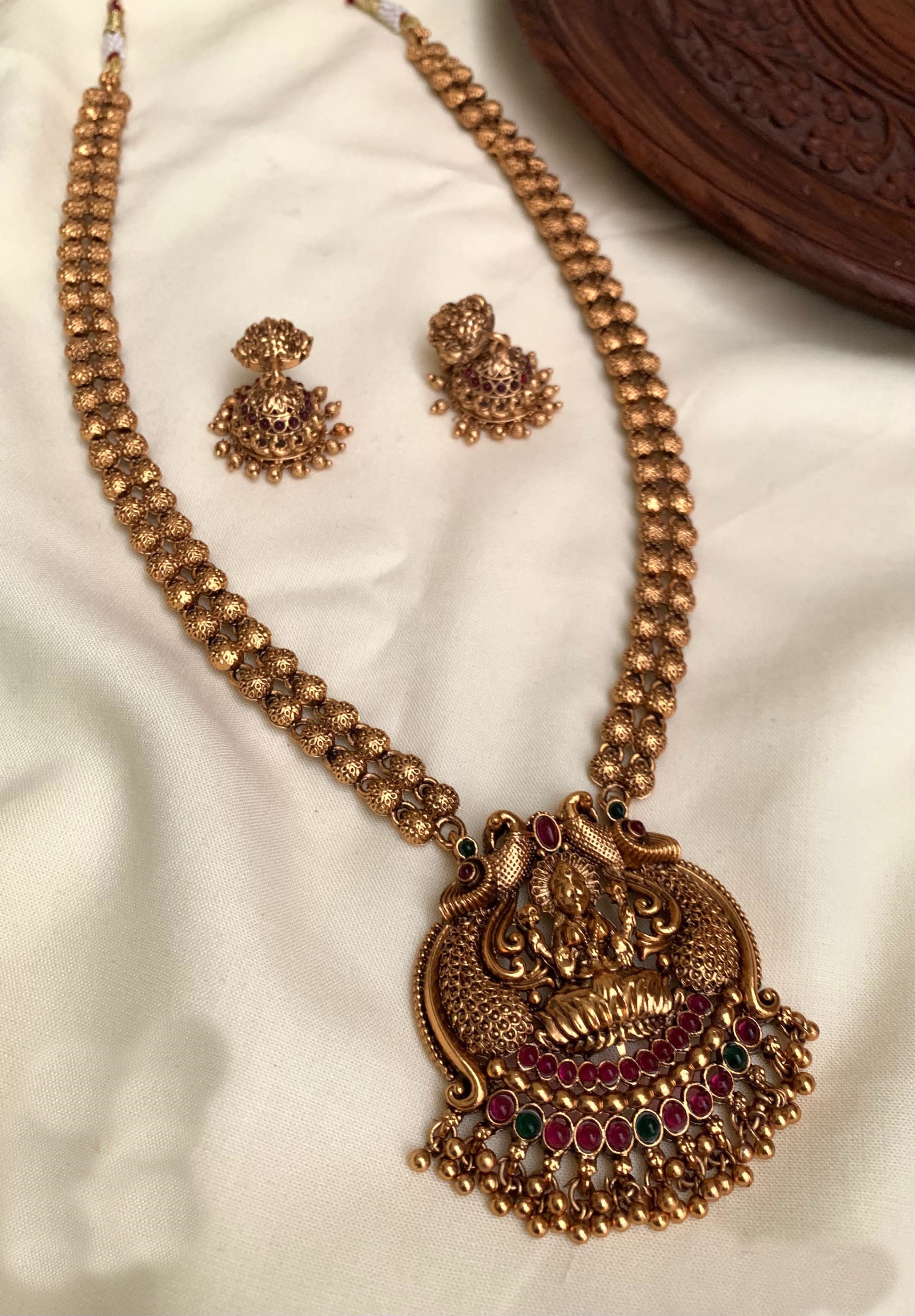 Gold Plated Classic Temple Long Necklace Set