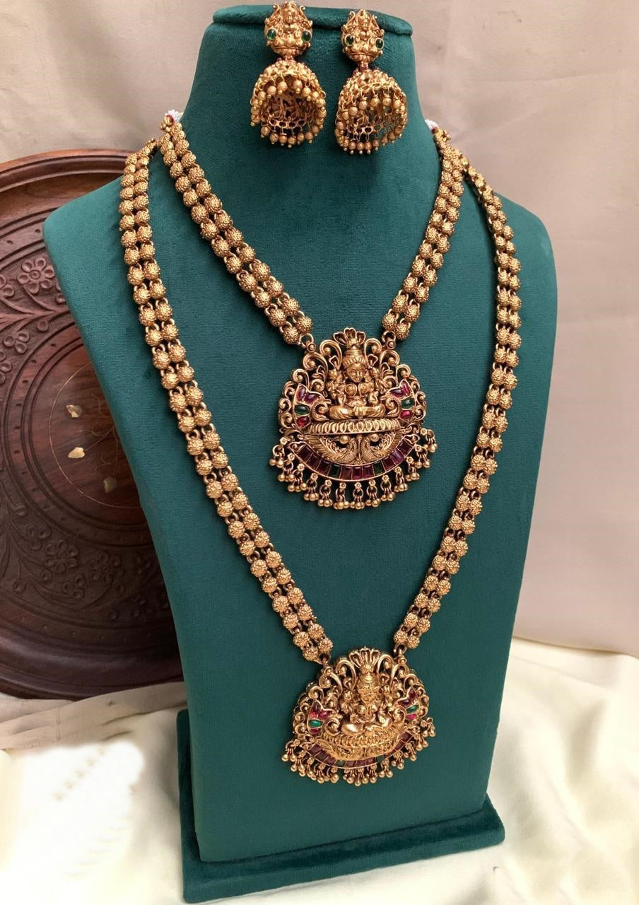 Gold Plated Classic Temple Long Necklace Set combo