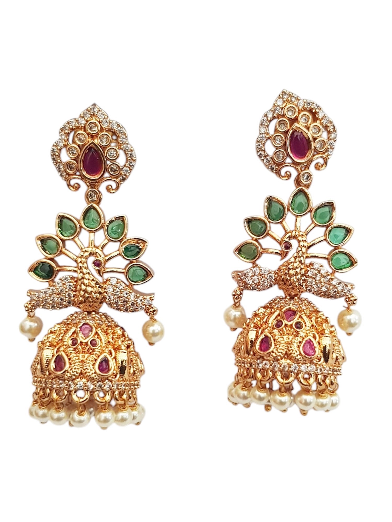 Gold plated Peacock design Jhumka Earrings