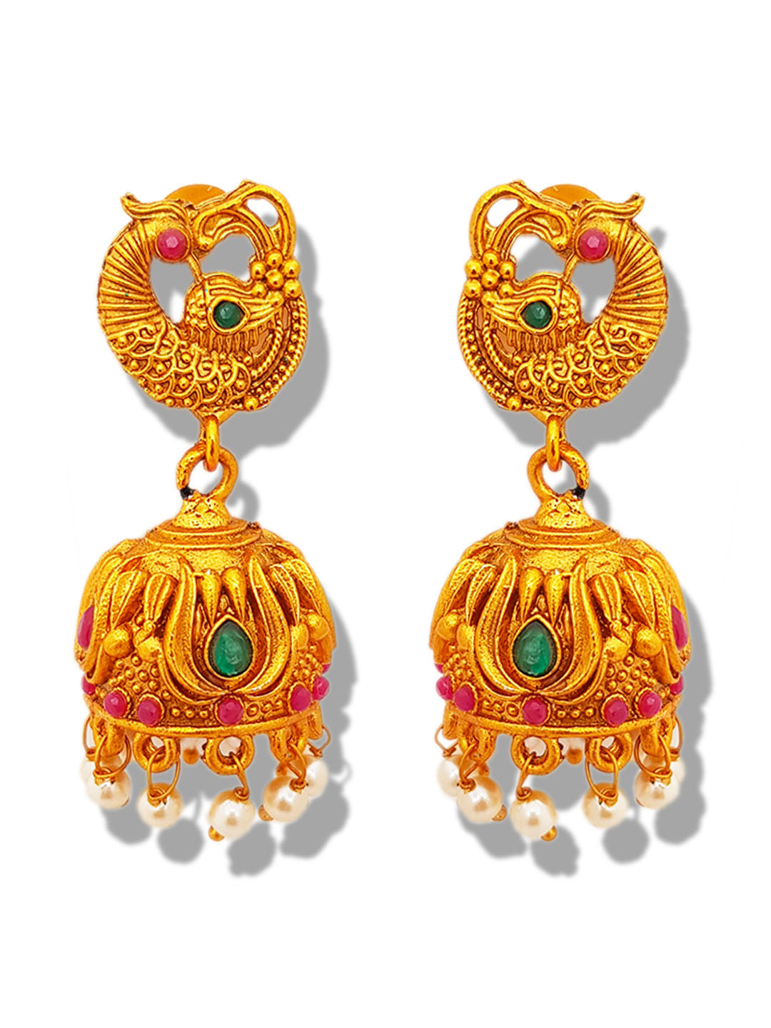 Gold Plated Temple Collecion Earrings Jhumkas