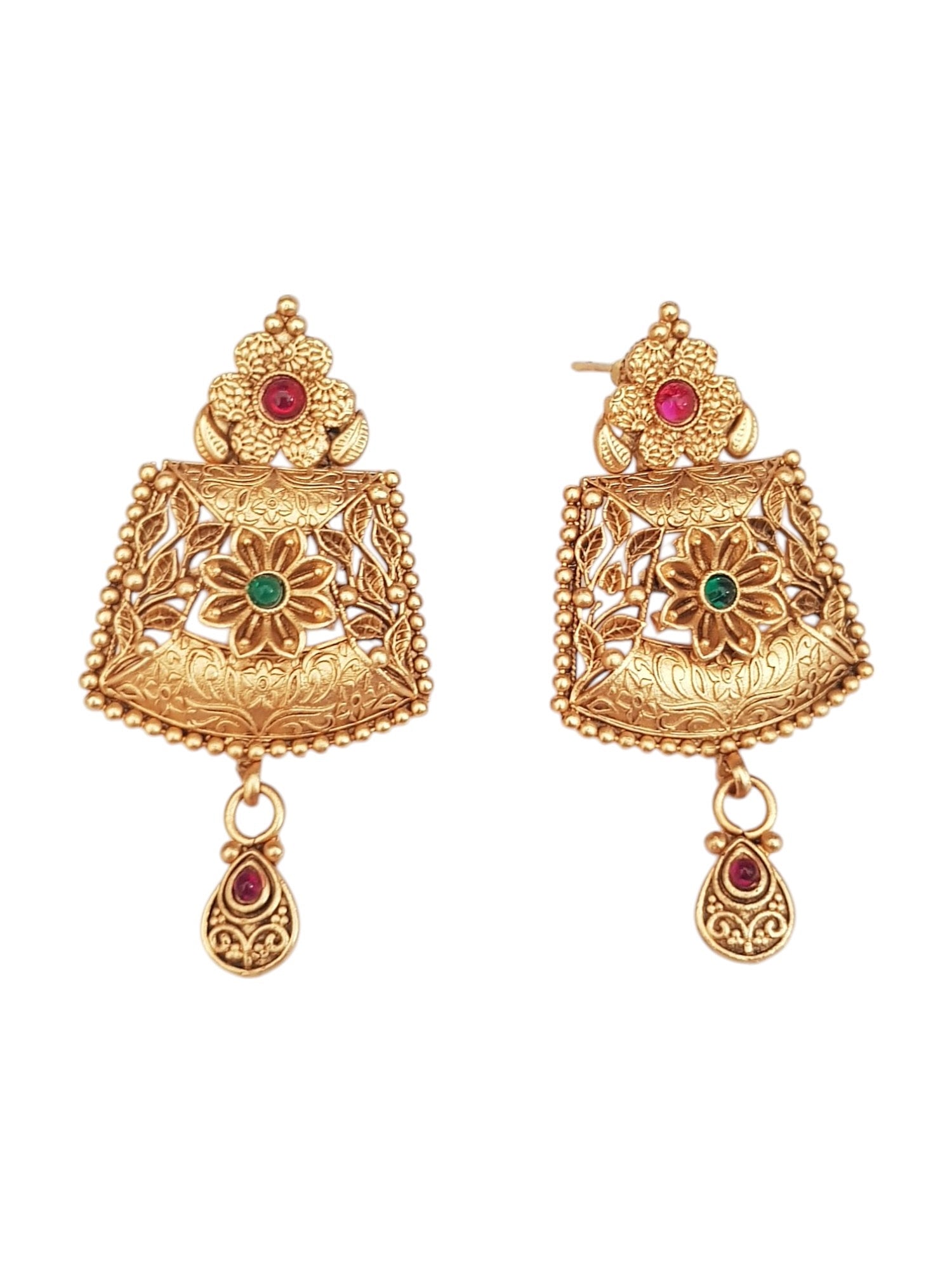 Gold plated Temple design Jhumka Earrings