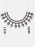 Silver Oxidised Contemporary Design short Necklace set with Ruby red stones