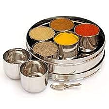 Soham Stainless Steel Masala Box with 7 containers and Spoon