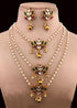 3Layer Gold Finish Designer Multicolor stones lotus Necklace Set - Griiham