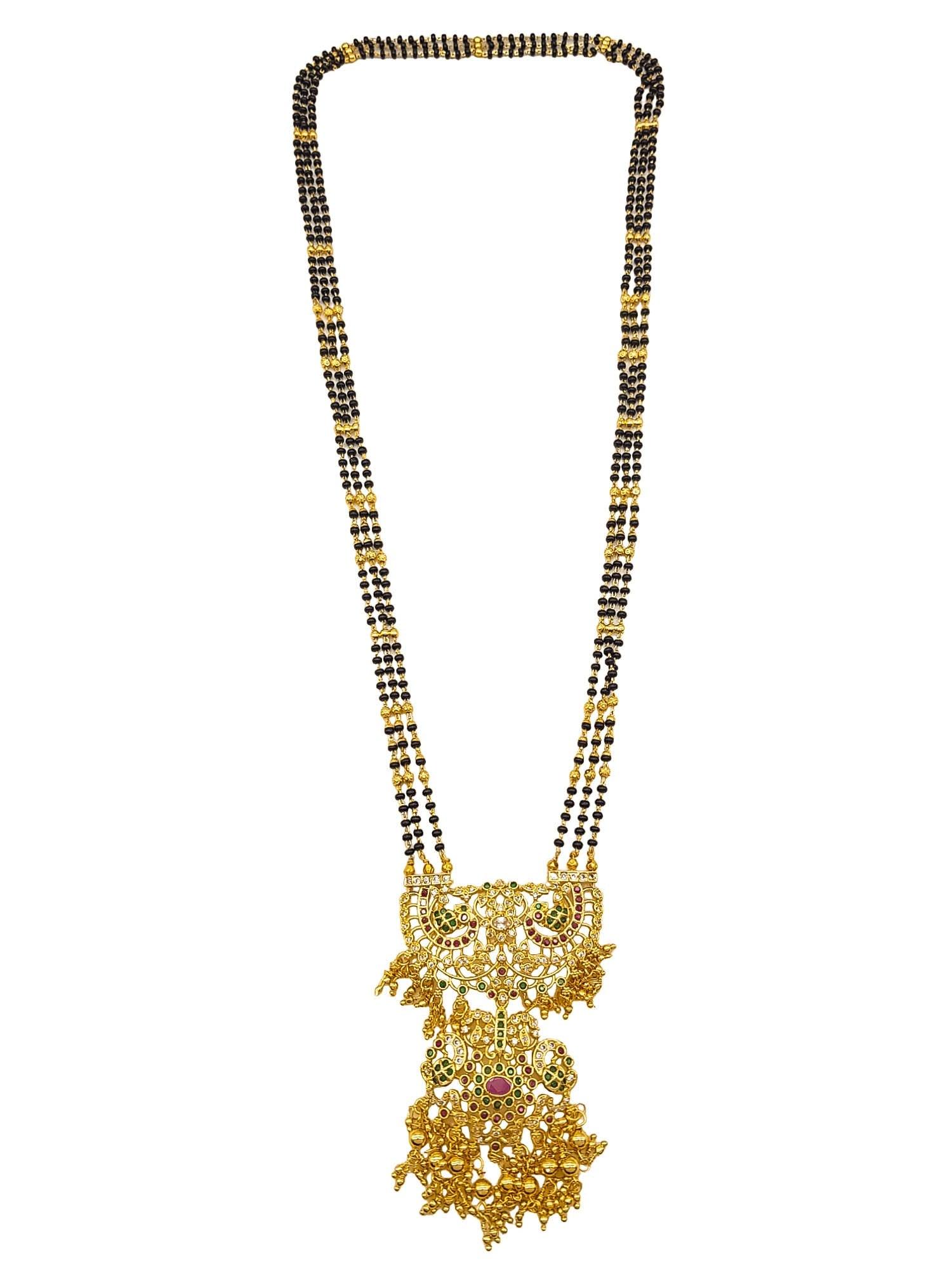 3Line Gold Plated Black bead Managalsutram 28 inches