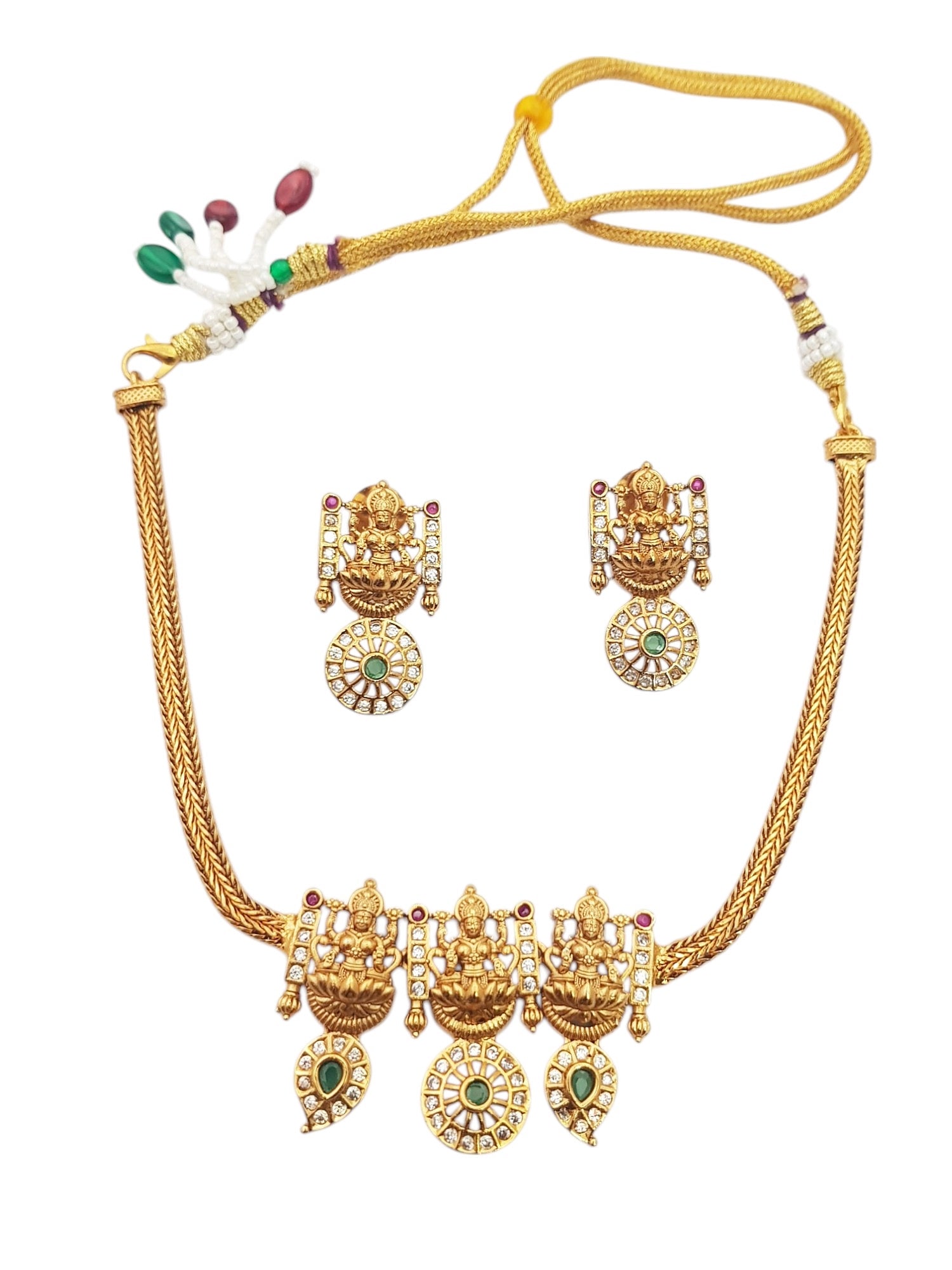 Premium Gold plated Trending Laxmi designs Short AD/zercon Necklace set