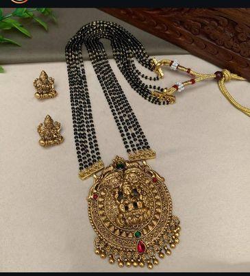 Gold Plated Classic Pendant design with Black crystal mala