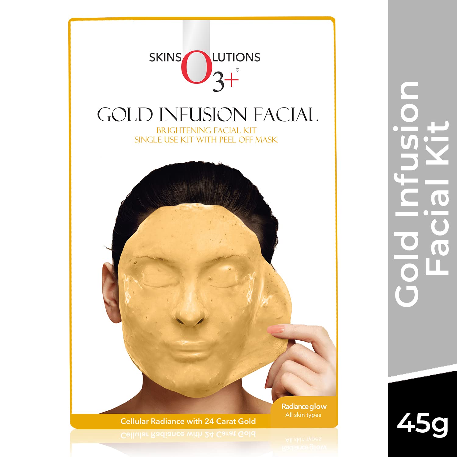 O3+ Gold Infusion Facial Brightening Facial Kit with Peel off Mask | Cellular Radiance with 24 Carat Gold | Radiance Glow for All Skin Types, 45 gm