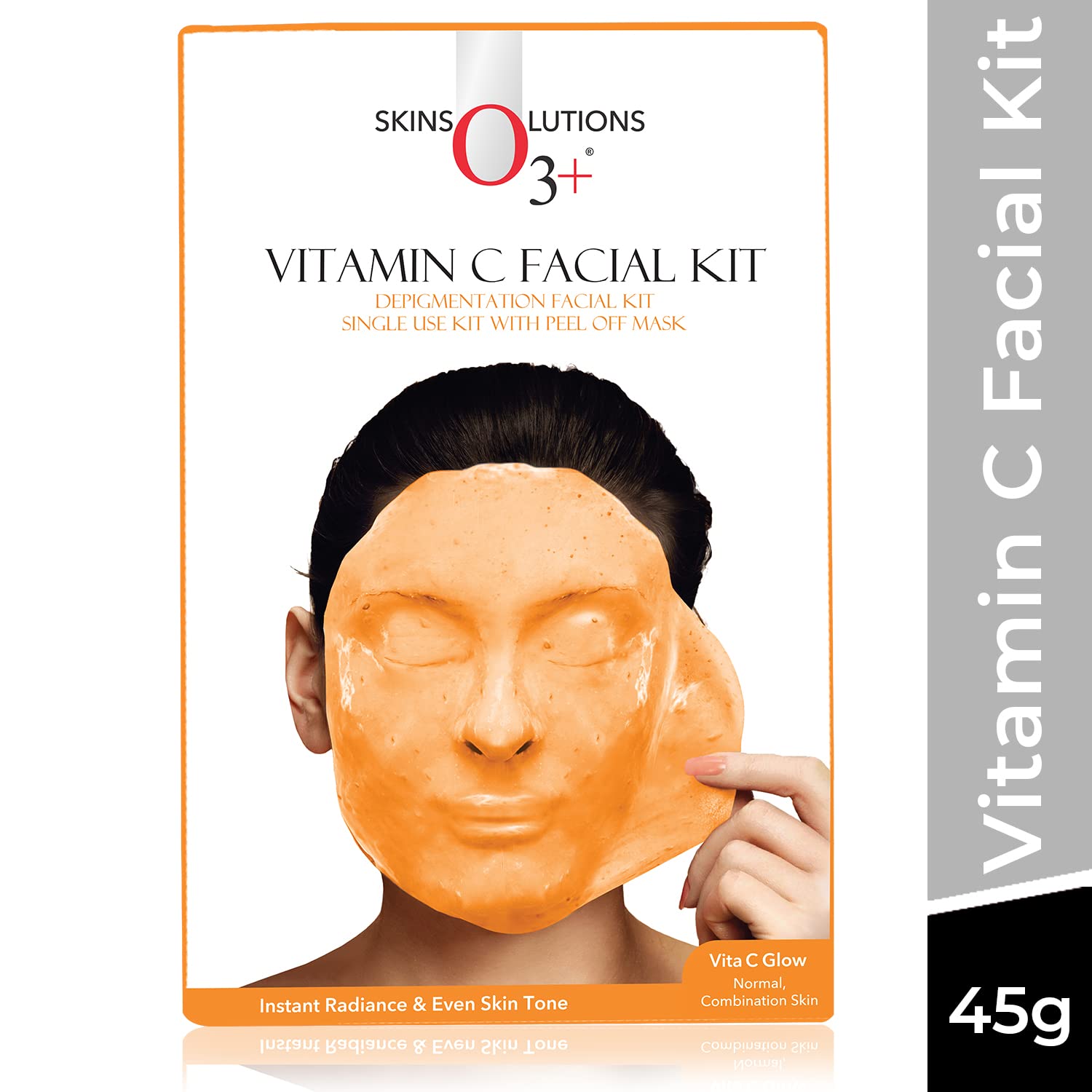 O3+ Vitamin C Facial Kit Depigmentation Single use Kit with Peel Off Mask for Instant Radiance and Even Skin Tone | Vita C Glow Normal, Combination Skin, 45g