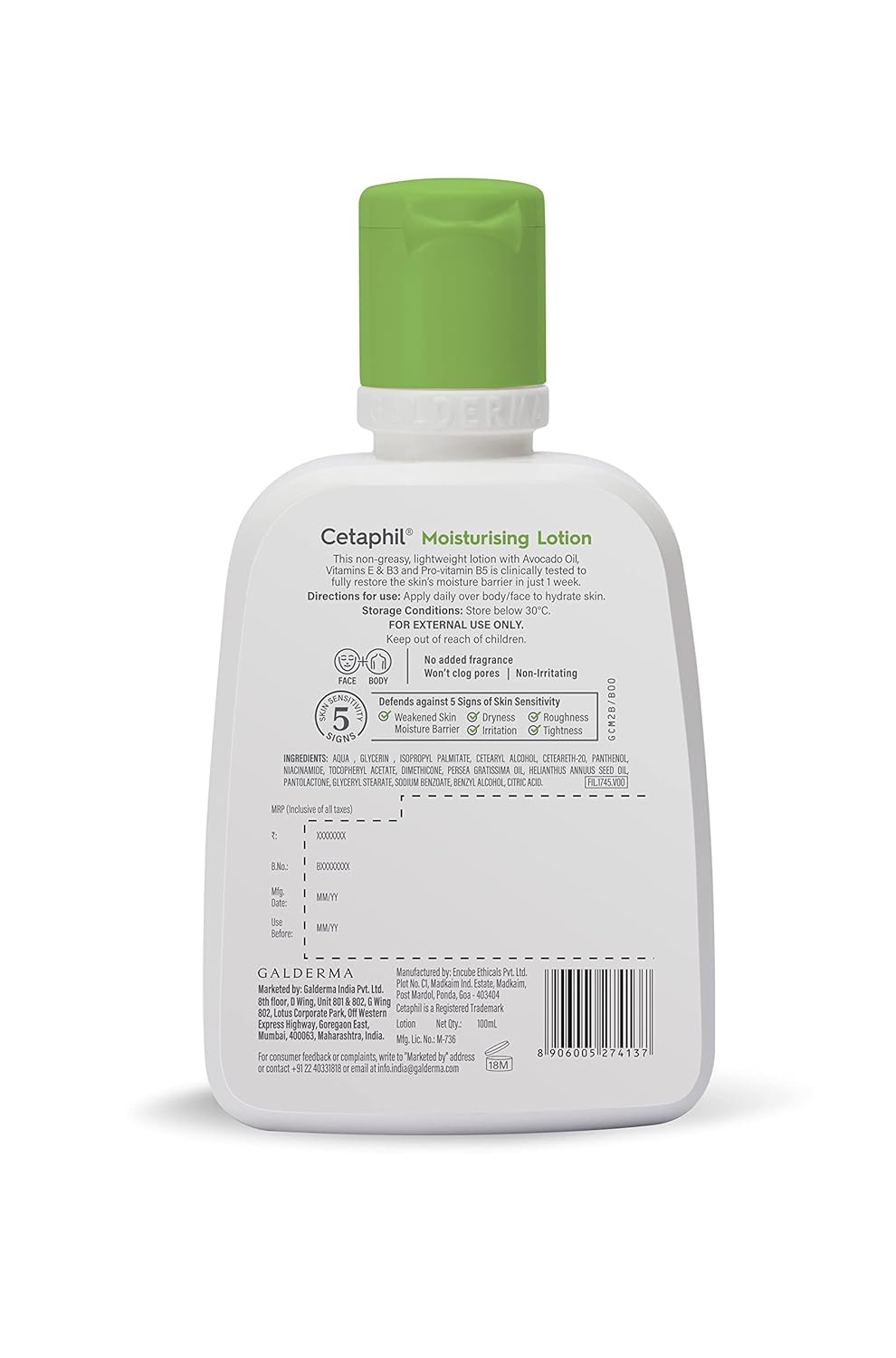 Cetaphil Moisturizing Lotion for Dry to Normal, Sensitive Skin| 100 ml| Moisturizer with Niacinamide, Panthenol| Non-greasy, Won t Clog Pores| Dermatologist Recommended| Paraben, Sulphate Free