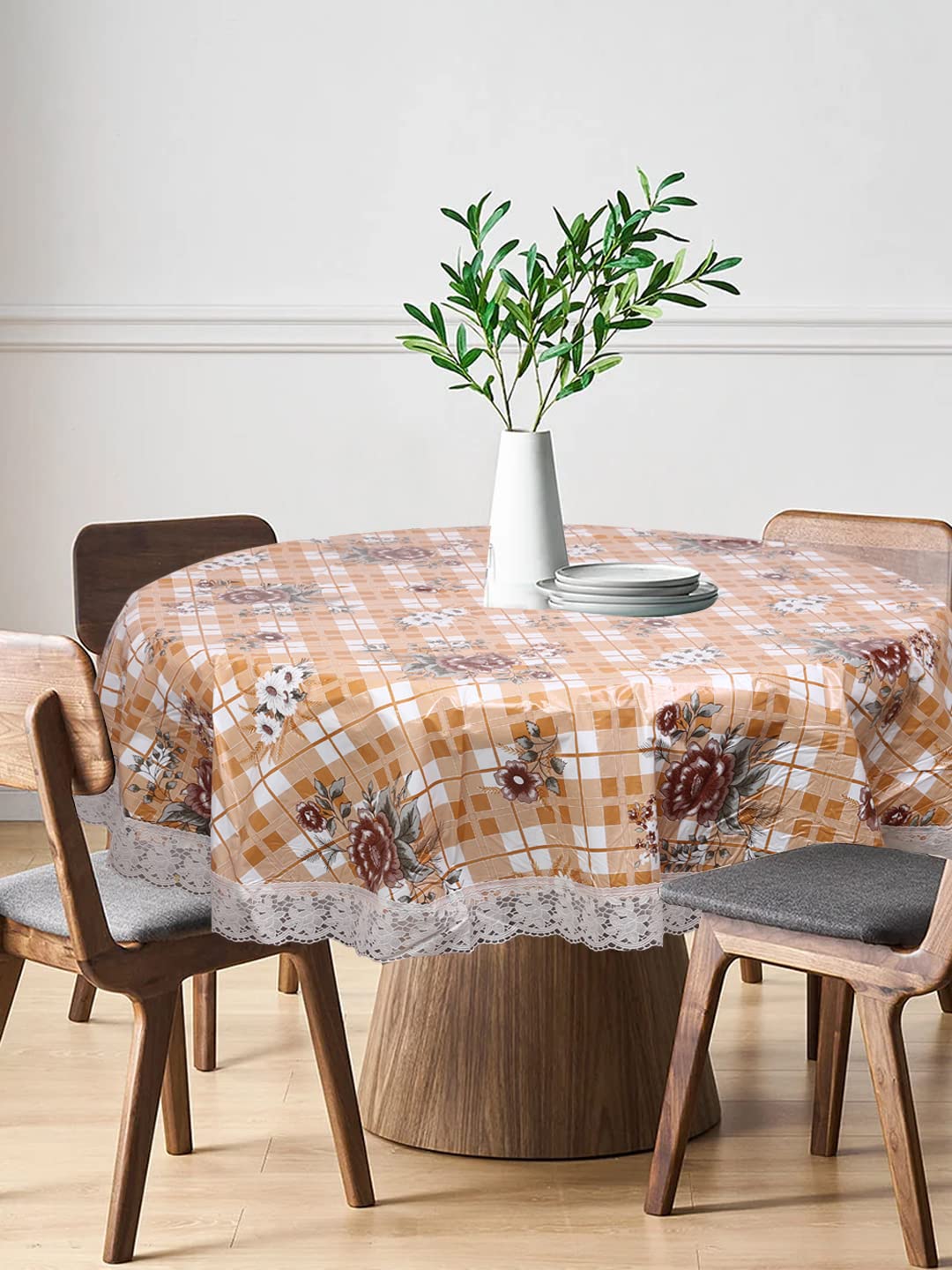 Round Printed Table Cover Floral Checks (Diameter - 60 inches)