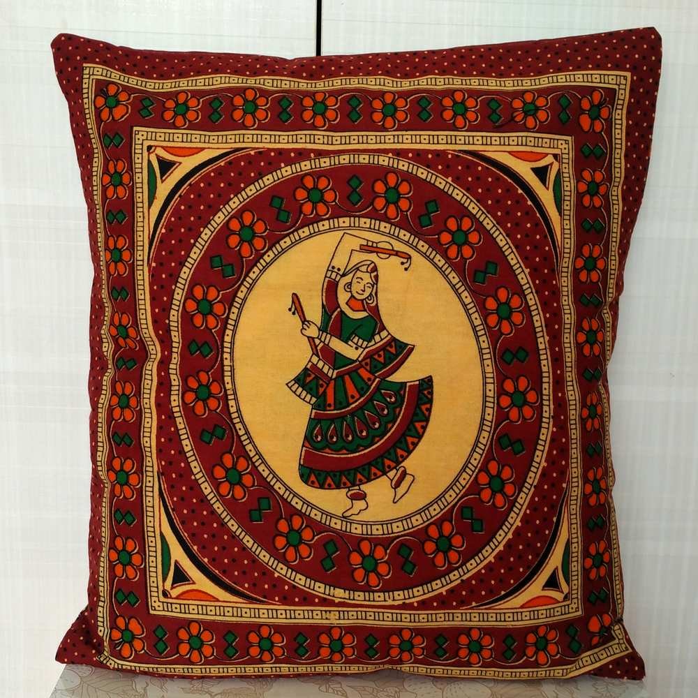 Brown Single Gujrati Dancing Lady 16 * 16 inches Cushion Covers 1 pc