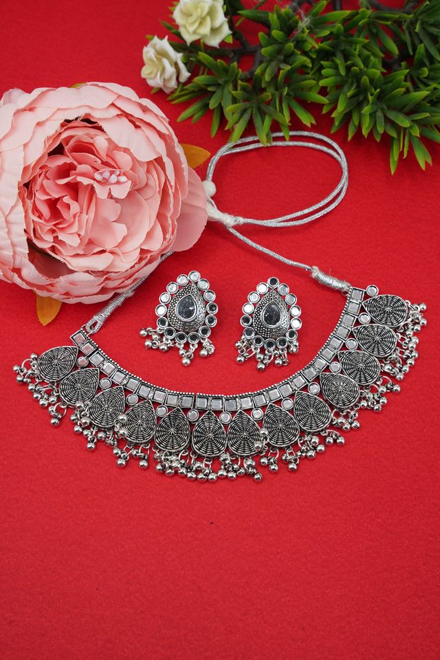 Silver Plated oxidised designer Necklace Set for Special Occasion