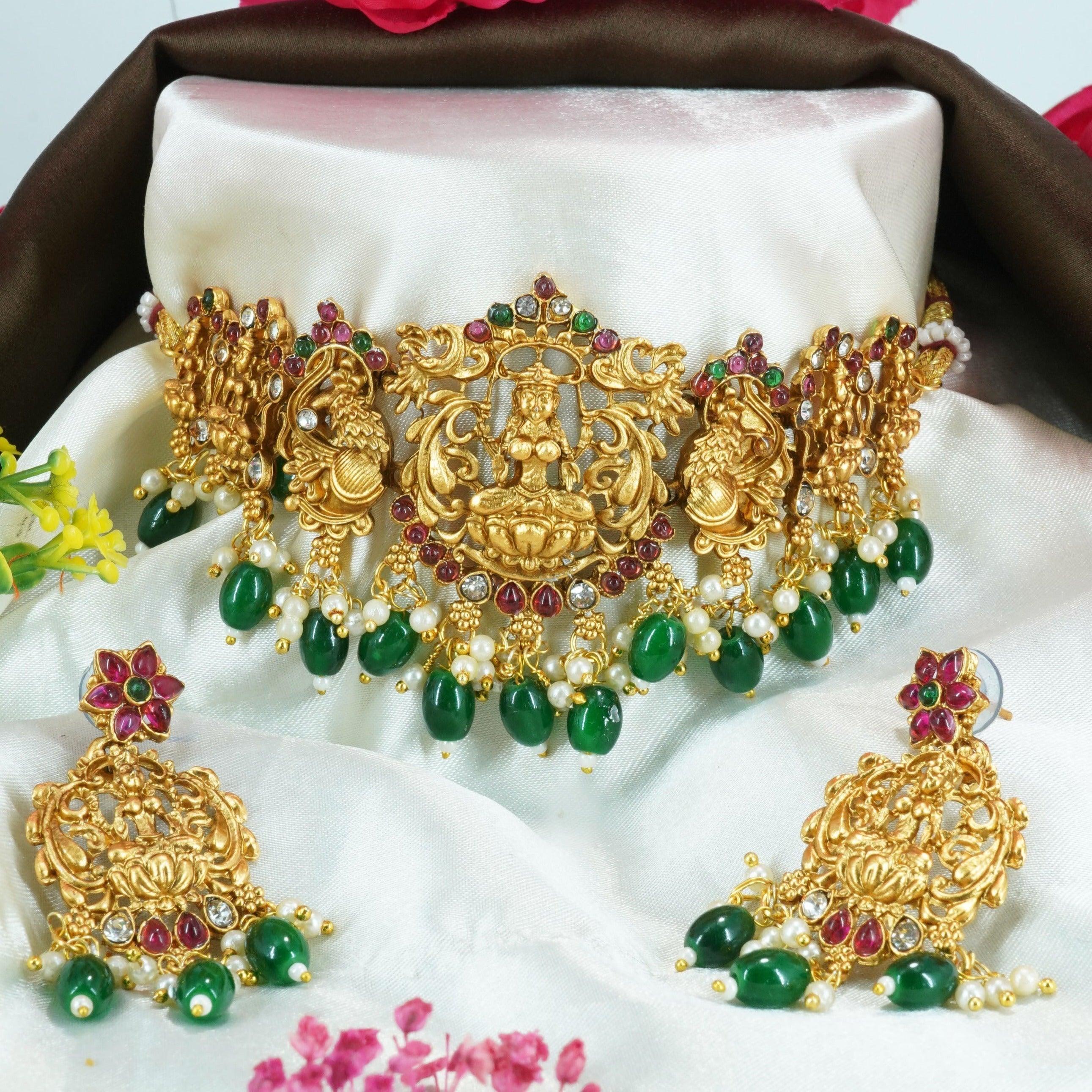 Antique Finish Laxmi choker necklace Set 11676N - Griiham