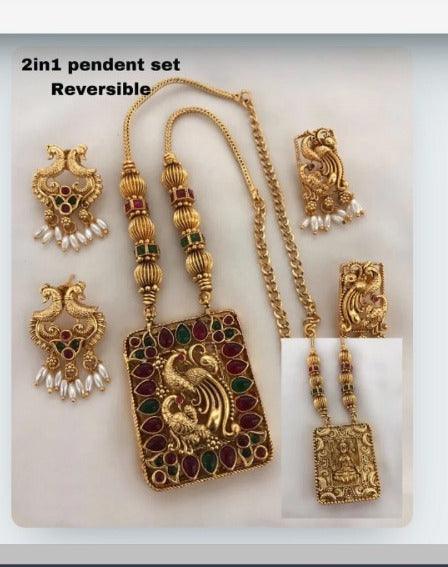 Antique Finish Reversible pendant necklace Set - Griiham