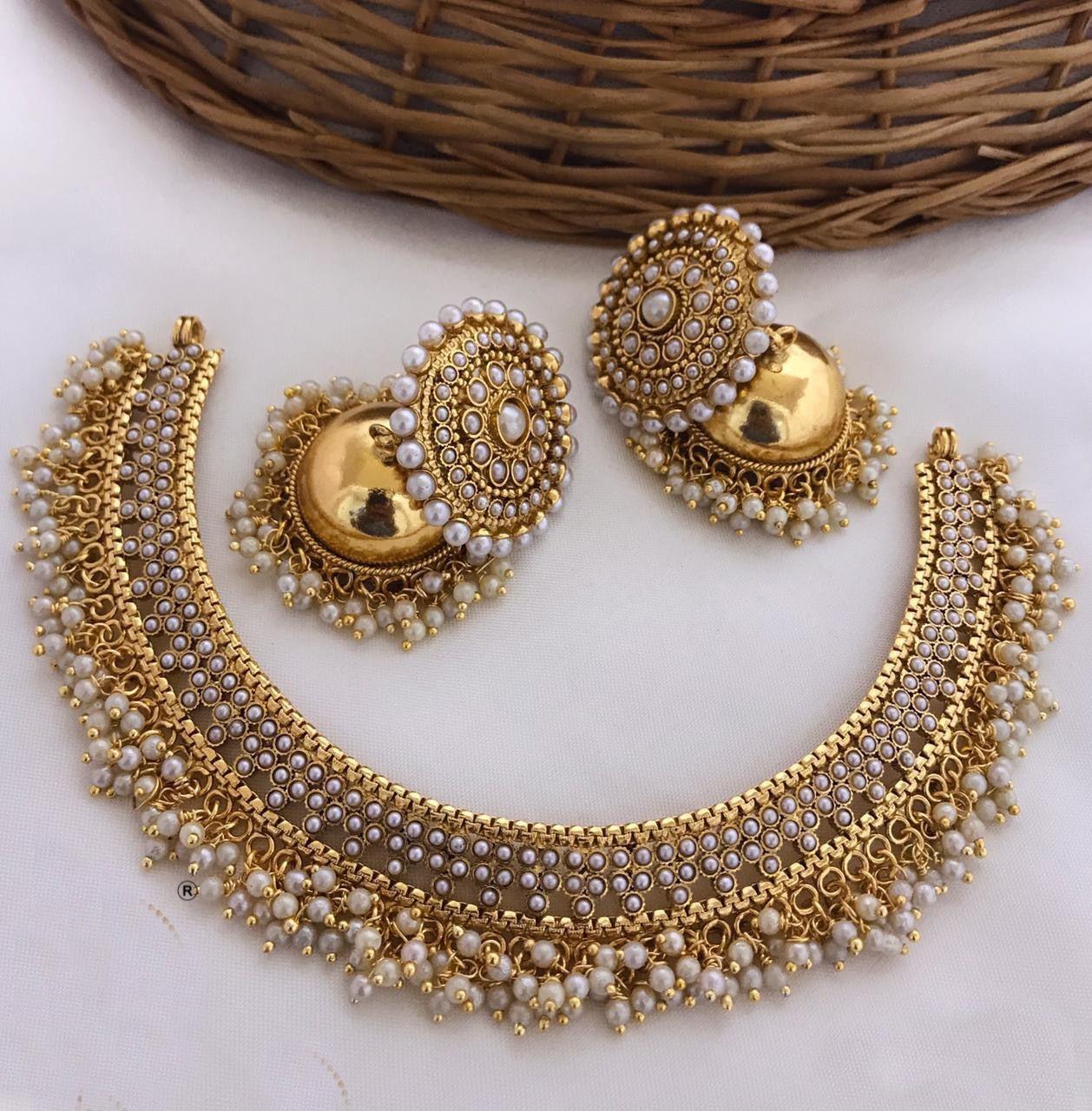 Antique Finish superhit design pearl short necklac