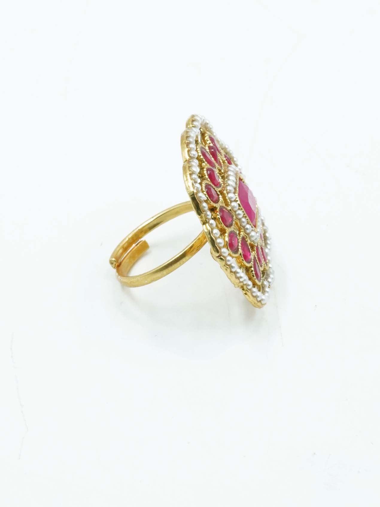 Antique Gold Plated Adjustable Size Designer Finger ring with Stones 10917N - Griiham