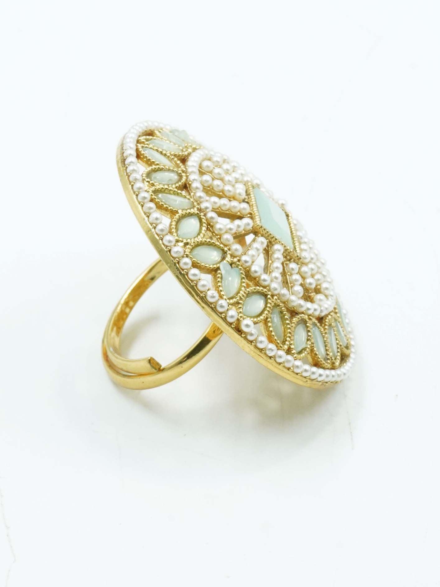 Antique Gold Plated Adjustable Size Designer Finger ring with Stones 10929N - Griiham