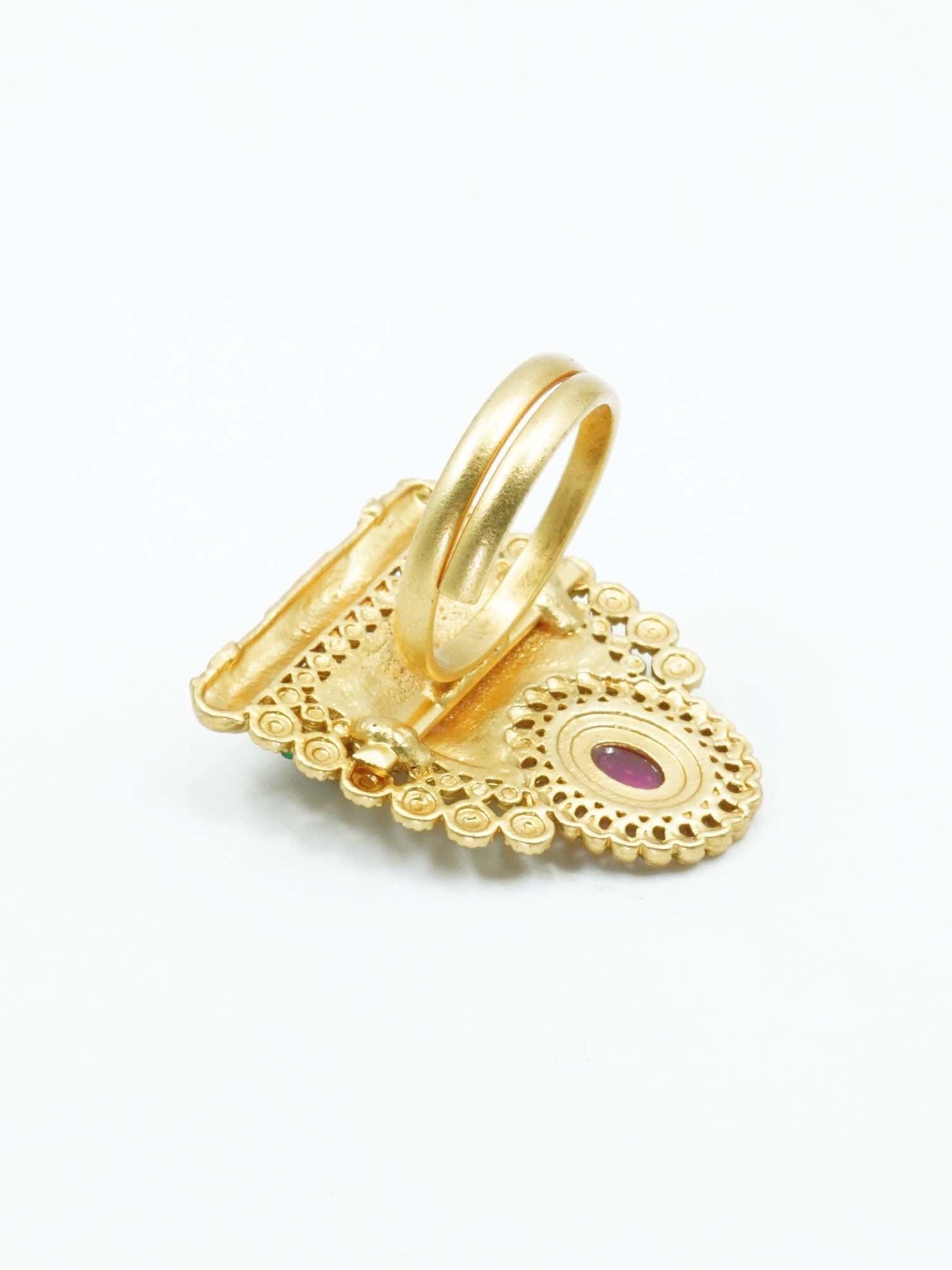 Antique Gold Plated Adjustable Size Designer Finger ring with Stones 11052N - Griiham