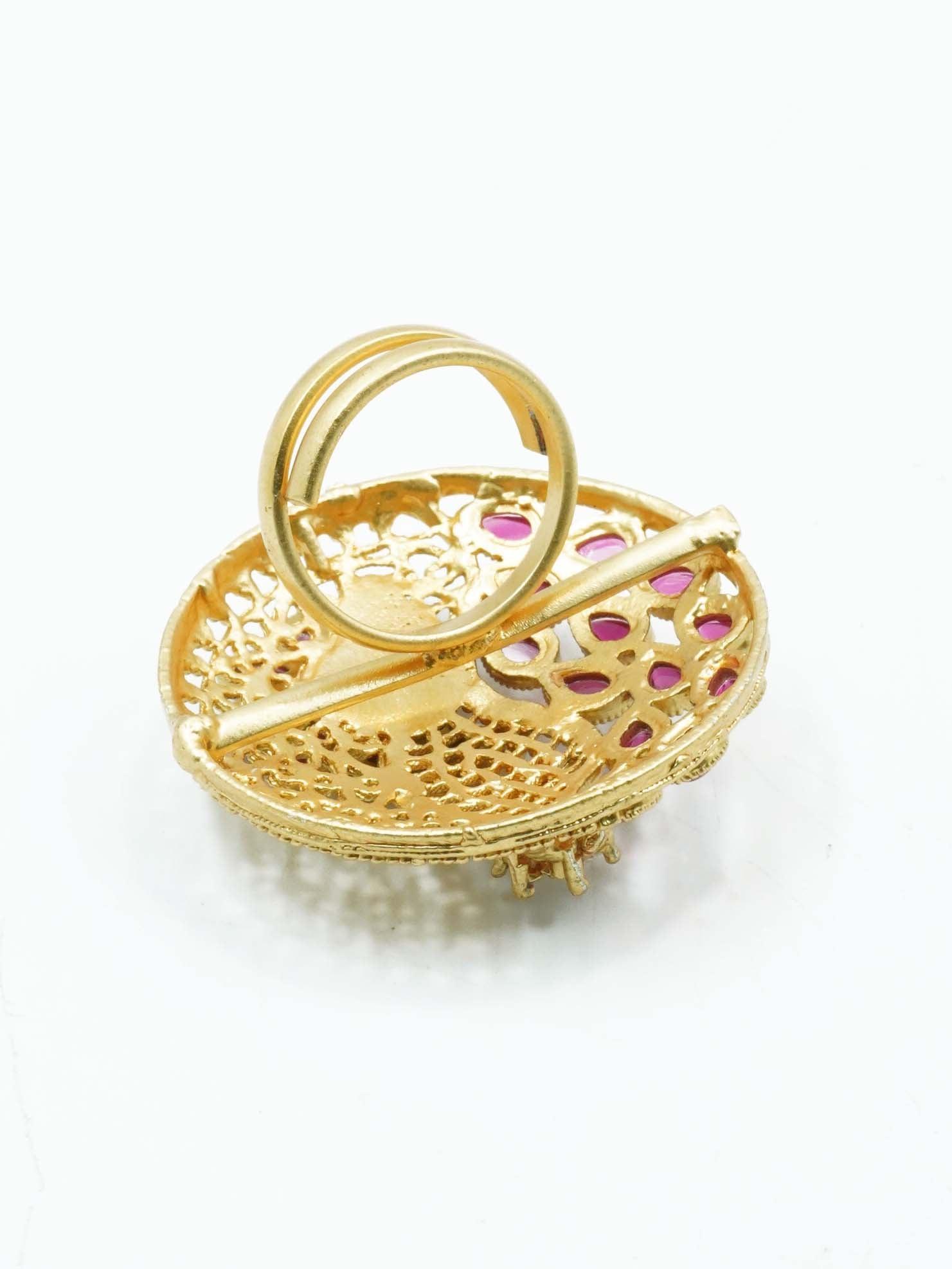 Antique Gold Plated Adjustable Size Designer Finger ring with Stones 11053N - Griiham