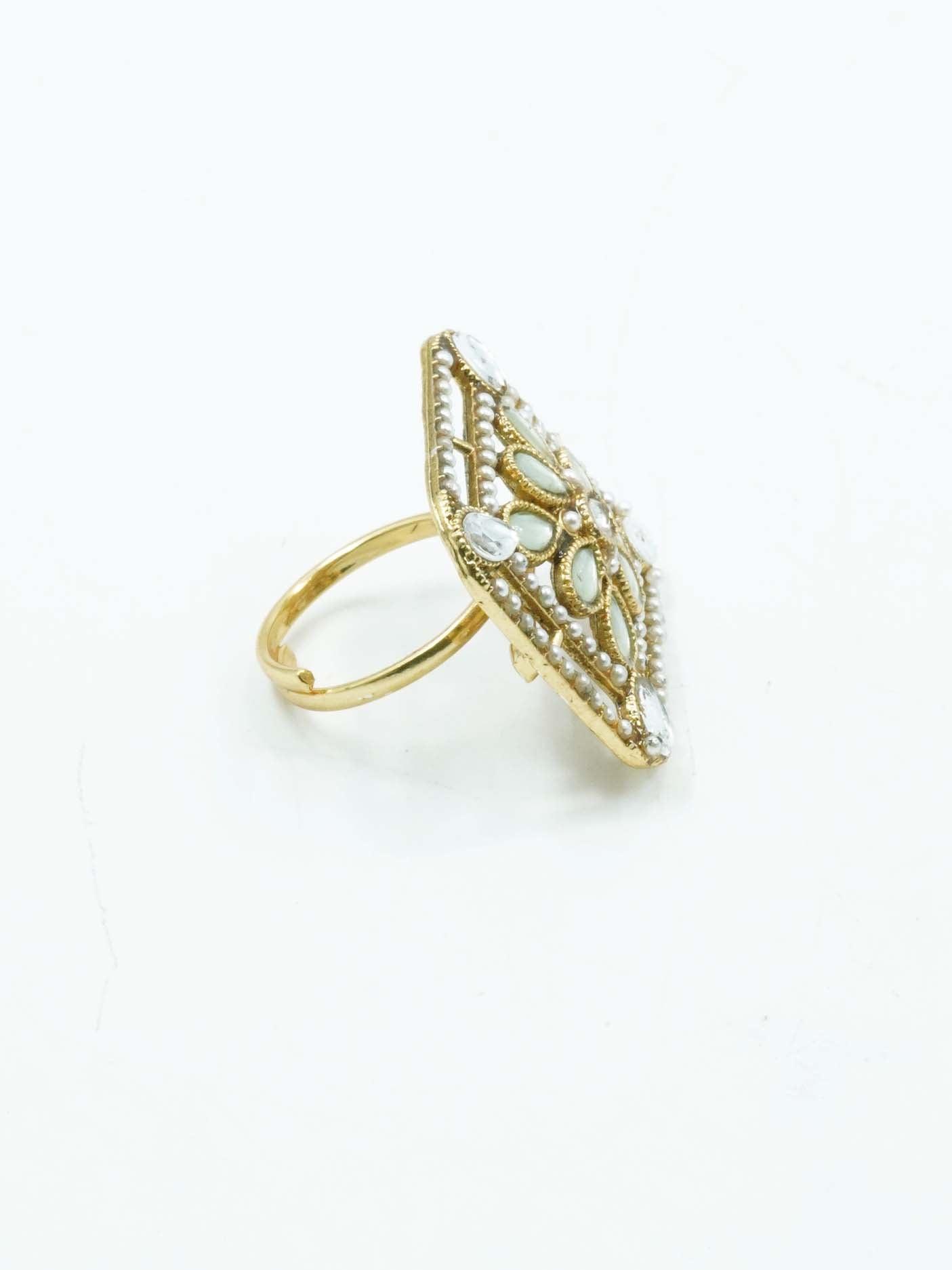 Antique Gold Plated Adjustable Size Designer Finger ring with Stones - Griiham