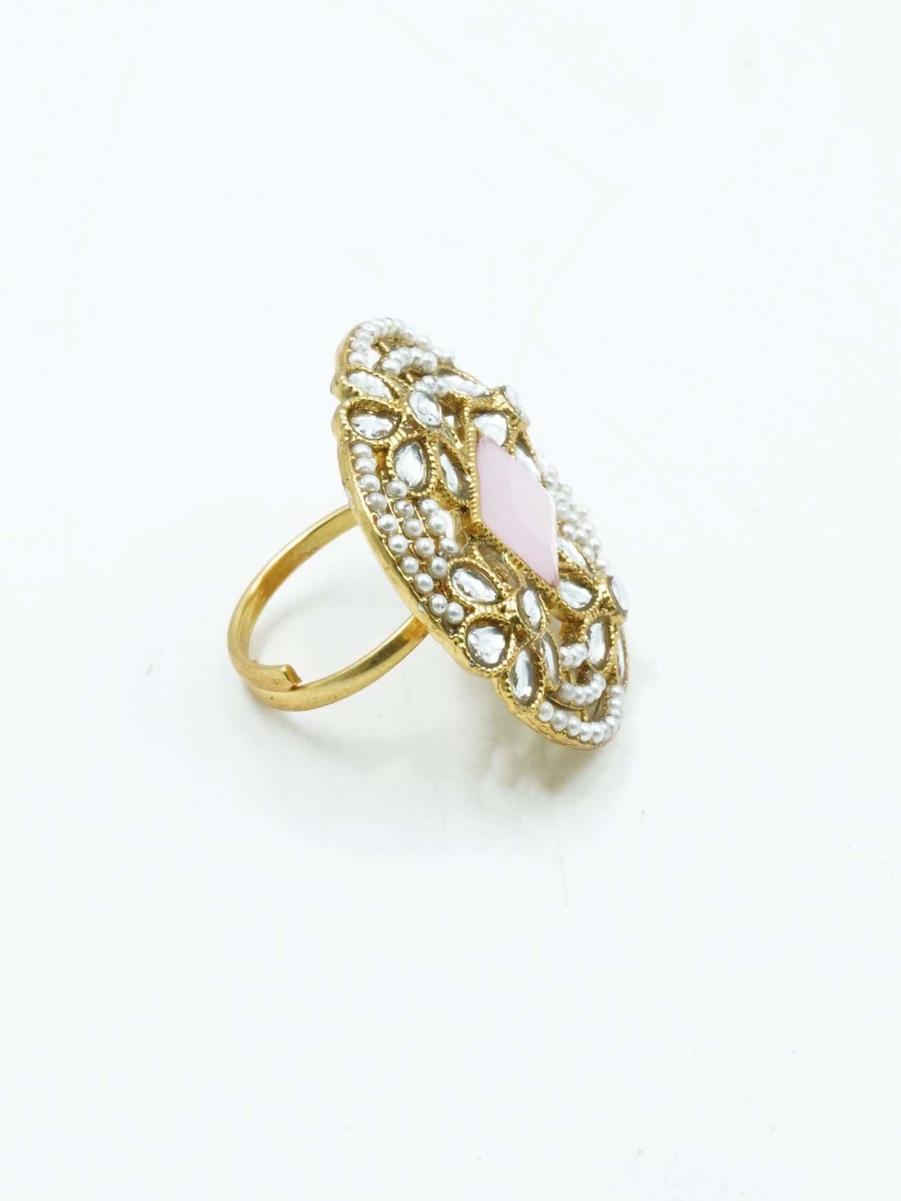 Antique Gold Plated Adjustable Size Designer Finger ring with Stones - Griiham