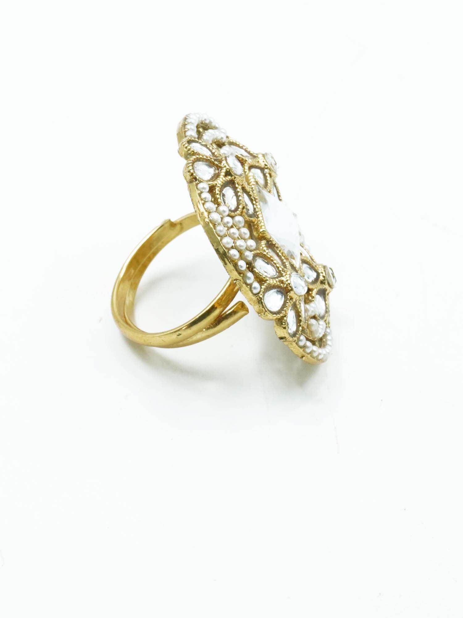 Antique Gold Plated Adjustable Size Designer Finger ring with Stones - Griiham