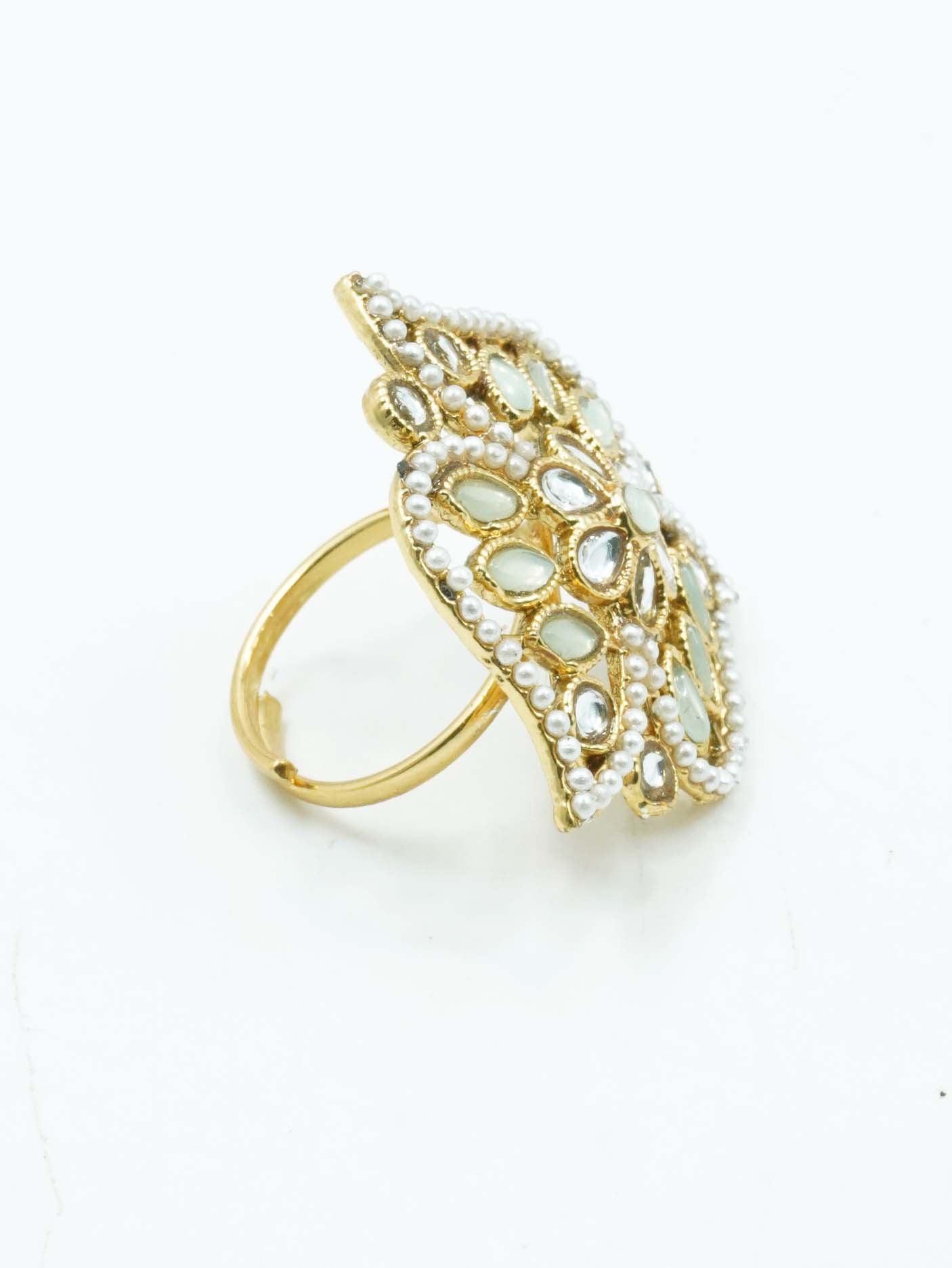 Antique Gold Plated Adjustable Size Designer Finger ring with Stones - Griiham