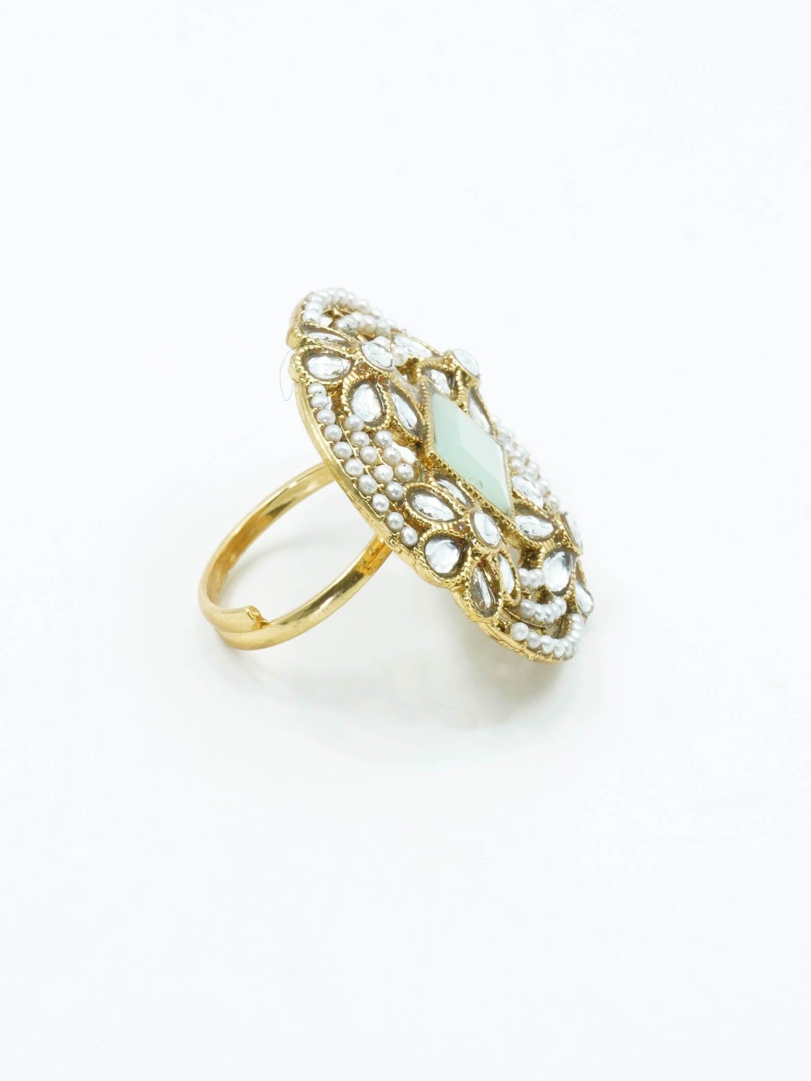 Antique Gold Plated Adjustable Size Designer Finger ring with Stones - Griiham