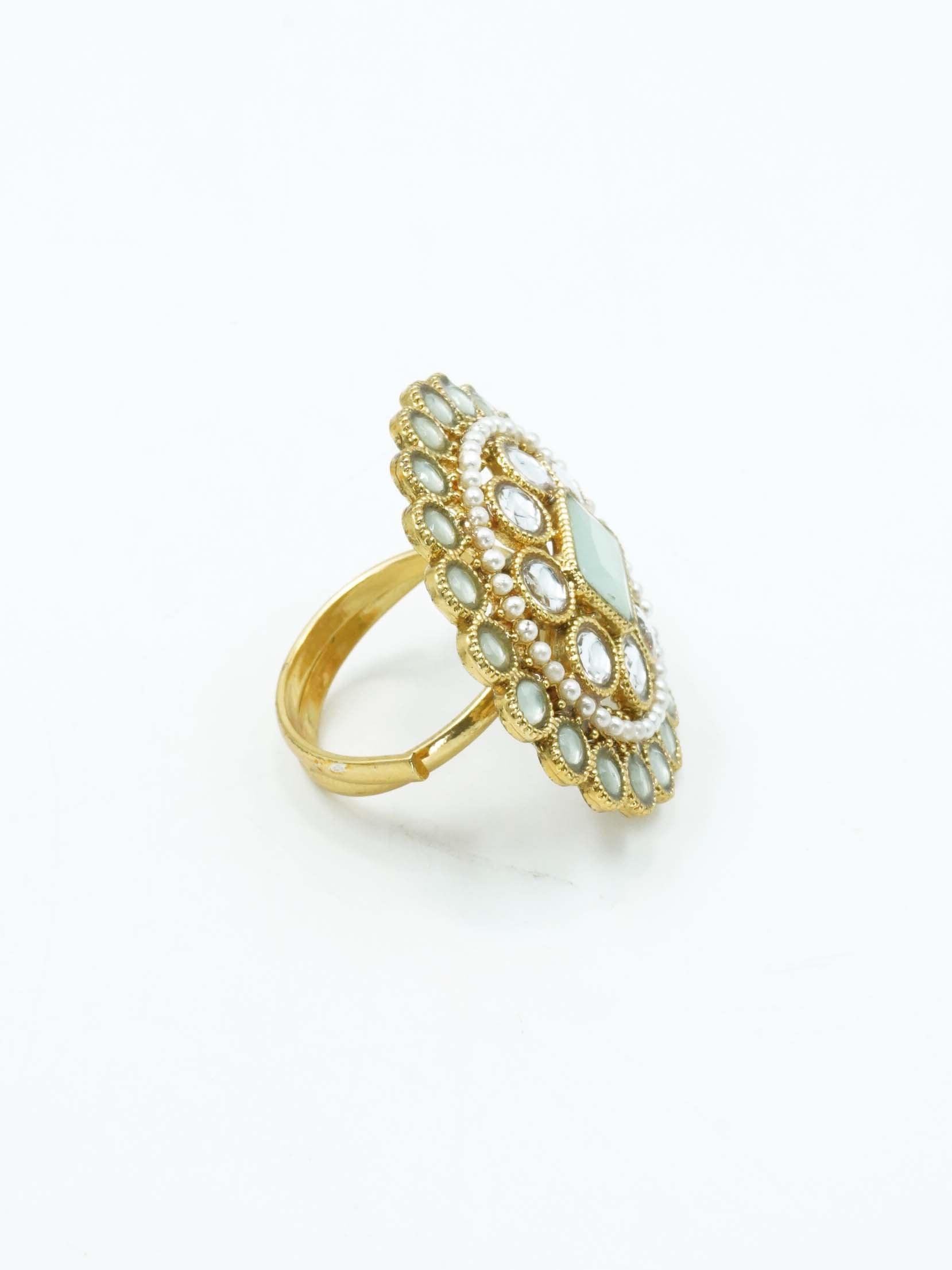 Antique Gold Plated Adjustable Size Designer Finger ring with Stones - Griiham