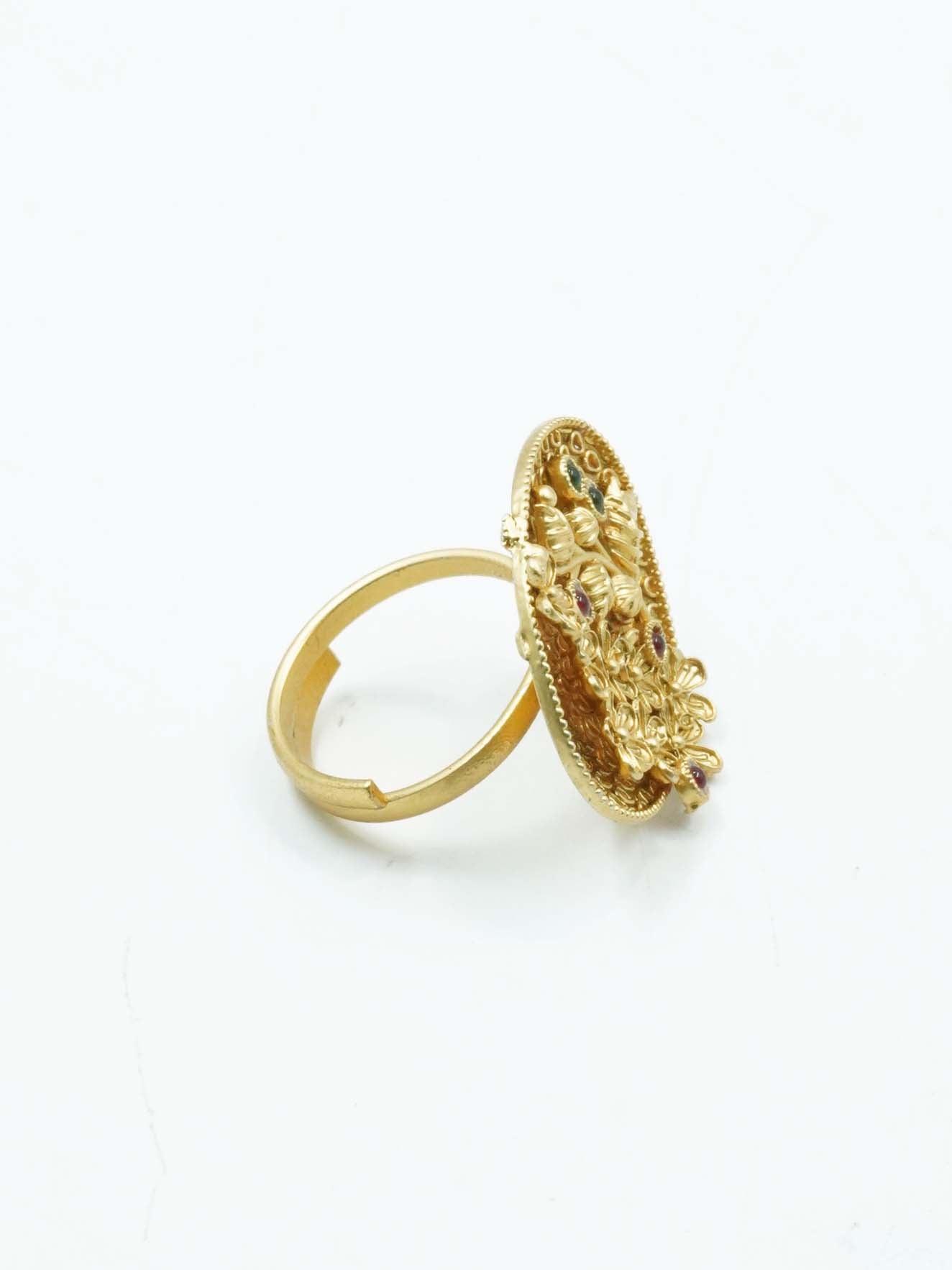 Antique Gold Plated Adjustable Size Designer Finger ring with Stones - Griiham